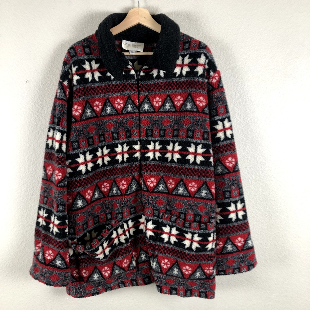 Vintage Marisa Christina Christmas Fairisle Cardigan Sweater Womens XL Red Wam